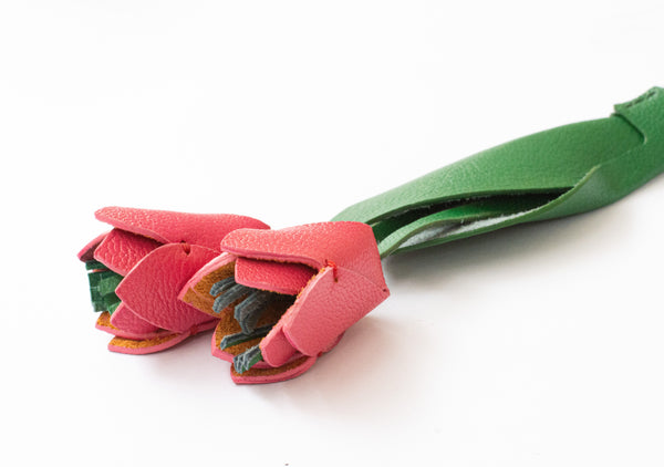 Falling Flowers Camel Leather Bag Charm