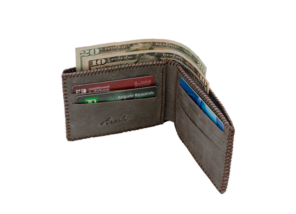 DIRHAM Bi Fold Wallet Grey ARASH LEATHER