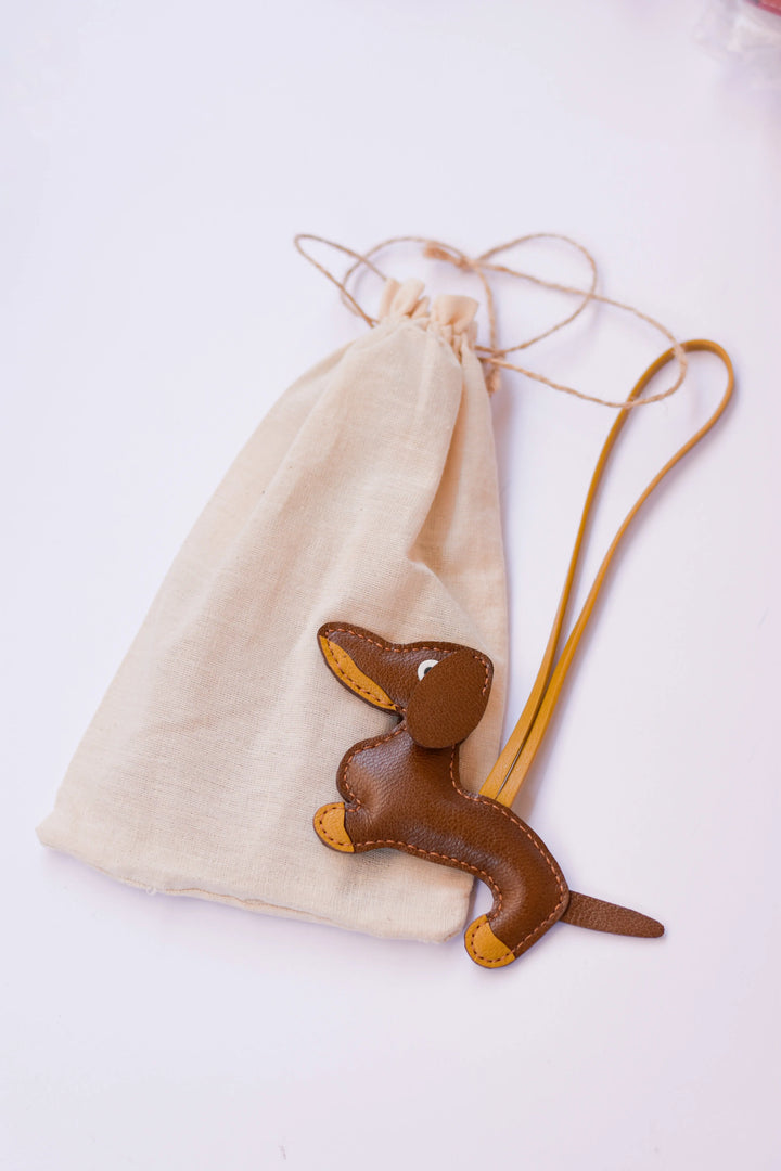 Dogie Camel Leather Bag Charm - ARASH LEATHER