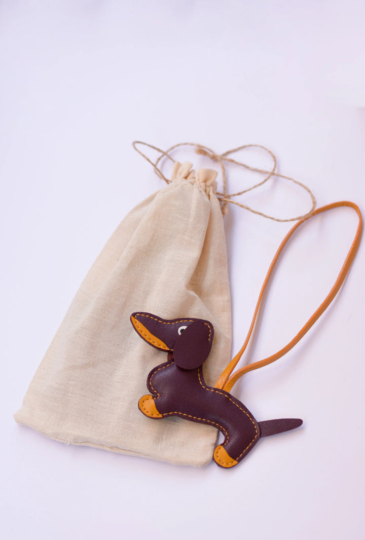 Dogie Camel Leather Bag Charm - ARASH LEATHER