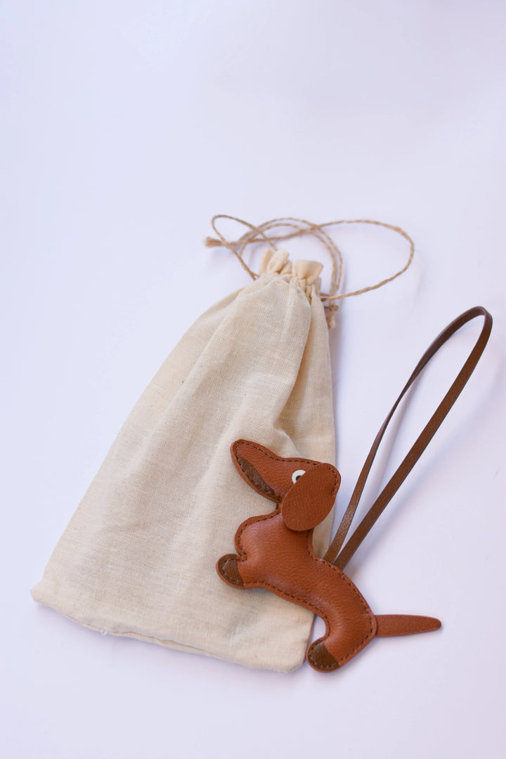 Dogie Camel Leather Bag Charm - ARASH LEATHER