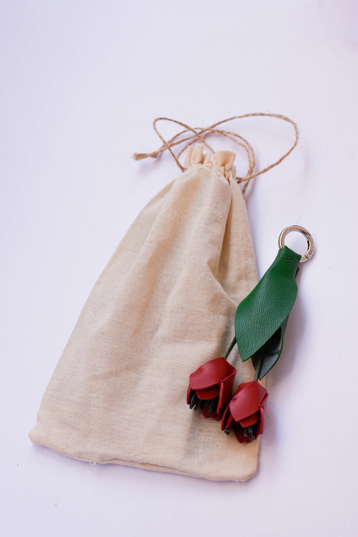 Tulip Flowers Camel Leather Bag Charm - ARASH LEATHER