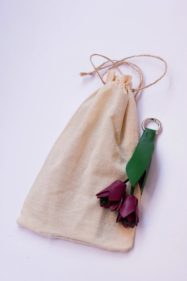 Tulip Flowers Camel Leather Bag Charm - ARASH LEATHER