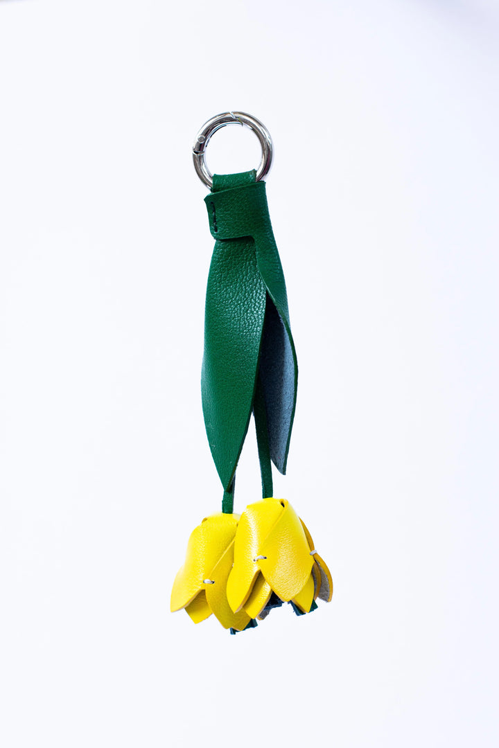 Tulip Flowers Camel Leather Bag Charm - ARASH LEATHER