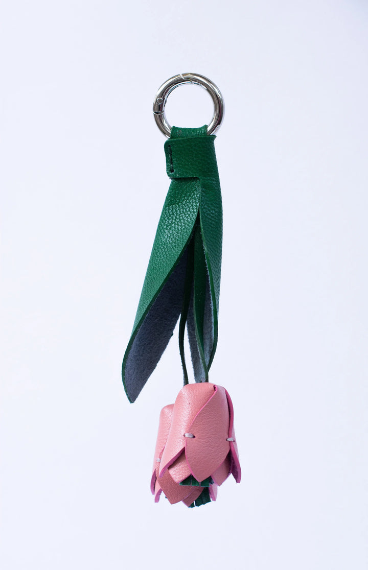 Tulip Flowers Camel Leather Bag Charm - ARASH LEATHER