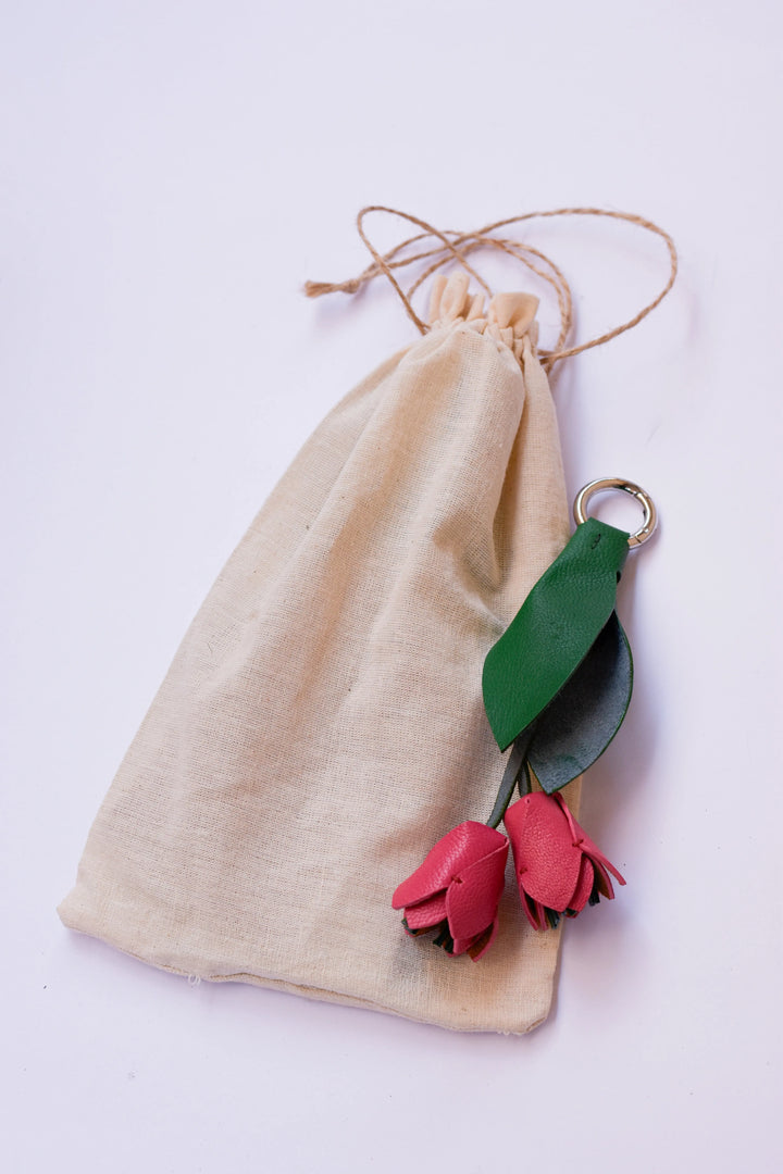 Tulip Flowers Camel Leather Bag Charm - ARASH LEATHER