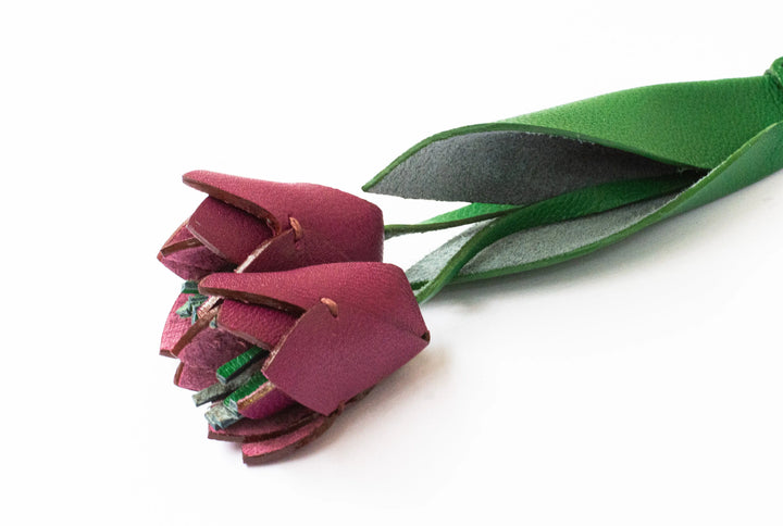 Tulip Flowers Camel Leather Bag Charm - ARASH LEATHER