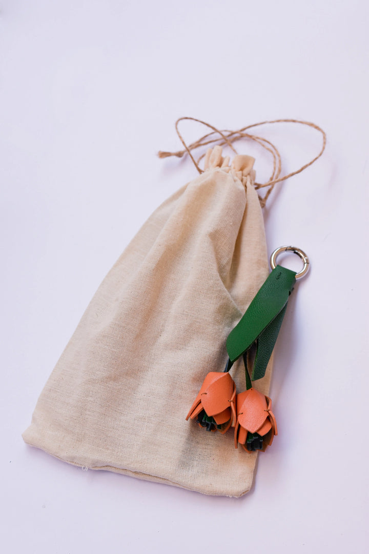 Tulip Flowers Camel Leather Bag Charm - ARASH LEATHER
