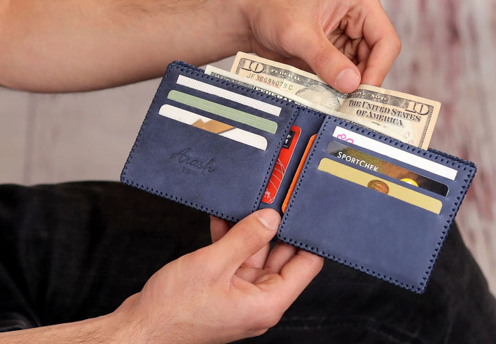 DIRHAM; Handmade Camel Leather Wallet.