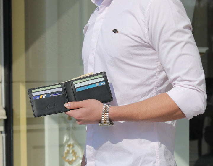 DIRHAM; Handmade Camel Leather Wallet.