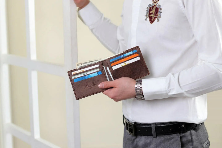 DIRHAM; Handmade Camel Leather Wallet.